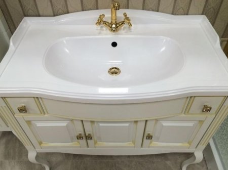 Тумба под раковину Opadiris Лаура 100 Z0000007090 Белая матовая с золотой патиной ручки Swarovski Золото 