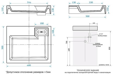 Раковина Azario Etna 60 CS00078303 на стиральную машину Белая 