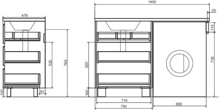 Тумба с раковиной Эстет Dallas Luxe 140 напольная, 3 ящика, L 
