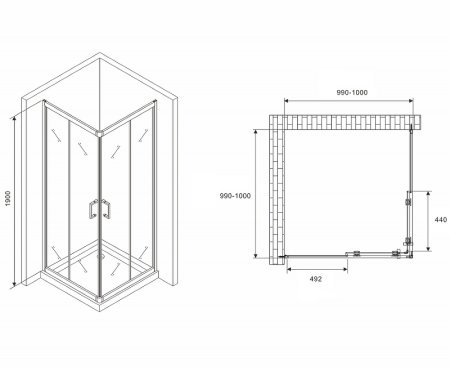 Душевой уголок Abber Schwarzer Diamant 100x100 AG02100B5 профиль Черный стекло прозрачное 