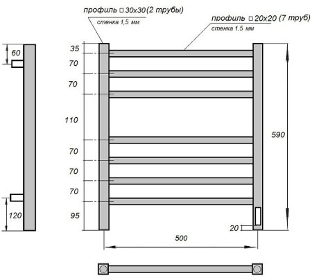 Электрический полотенцесушитель Point Вега PN71856 П7 500x600 диммер справа Хром 