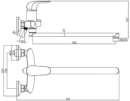 Смеситель для ванны Olive's Castilla 07221CS универсальный Хром 