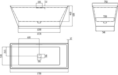 Ванна из искусственного камня Abber Berlin 170x75 AM9912G Серая без гидромассажа 
