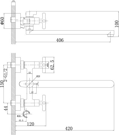 Смеситель для ванны и душа Rossinka RS39-84 Хром 