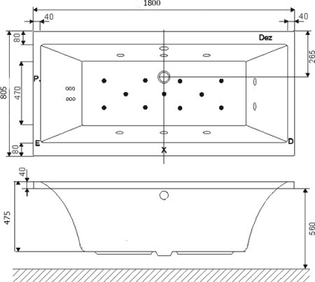 Акриловая ванна Excellent Pryzmat 180x80 
