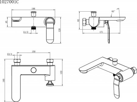 Смеситель Gllon GL-102 7001C для ванны с душем 