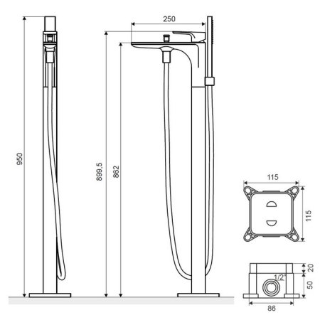 Смеситель Excellent Keria AREX.2055BL отдельностоящий, черный 