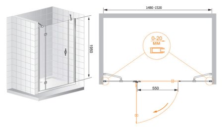 Душевая дверь в нишу Cezares Bergamo B13 30 60/60 P Cr L 