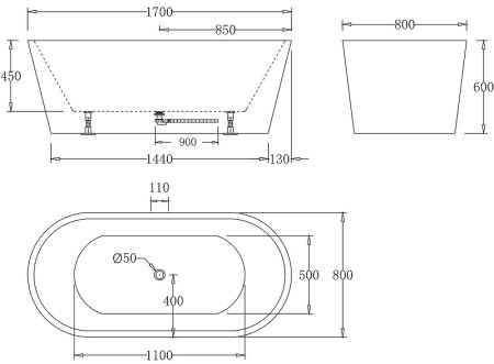 Акриловая ванна BelBagno 170x80 BB71-1700-W0 без гидромассажа 