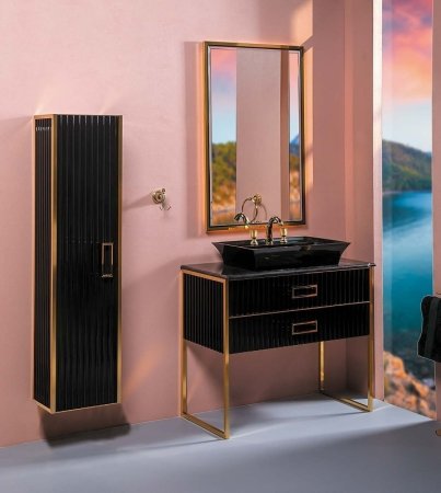 Шкаф пенал Boheme Armadi Art Monaco 35 868-BG подвесной Черный глянец Золото 