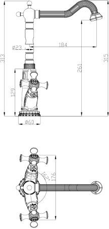Смеситель Zorg Antic A 7006K-SL для кухонной мойки 
