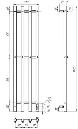Полотенцесушитель электрический Point Деметра PN12832W П3 180x1200 диммер справа, белый 