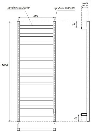 Полотенцесушитель электрический Point Меркурий PN83850 П10 500x1000, диммер справа, хром 