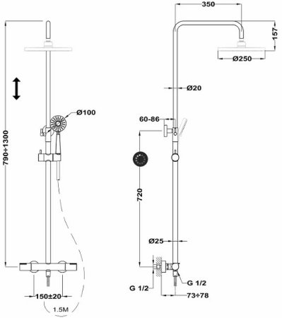 Душевая система Teka Healthy 182310200 с термостатом Хром 