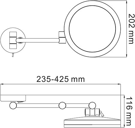 Косметическое зеркало WasserKRAFT K-1004 с LED-подсветкой, с 3-х кратным увеличением 
