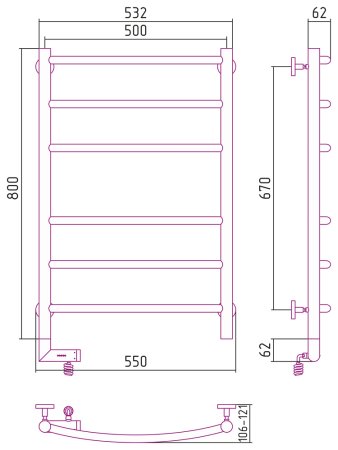 Полотенцесушитель электрический Сунержа Галант 2.0 80х50 L черный матовый 
