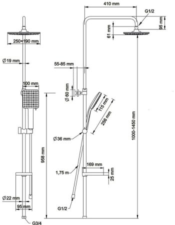 Душевая система Swedbe Hermes 5117B с термостатом Черная матовая 