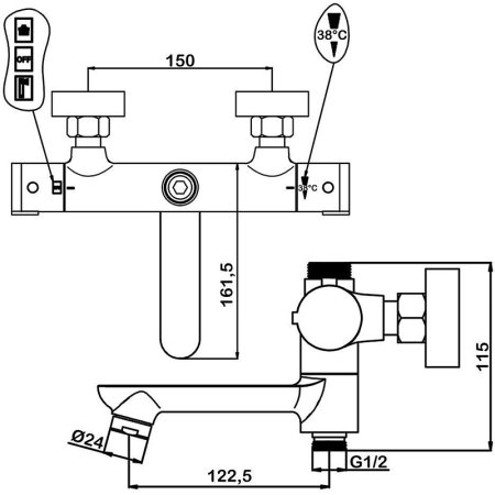 Душевая система Swedbe Hermes 5117B с термостатом Черная матовая 