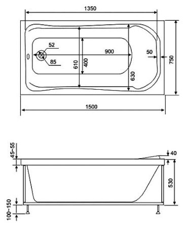 Акриловая ванна Bas Бриз 150x75 см 