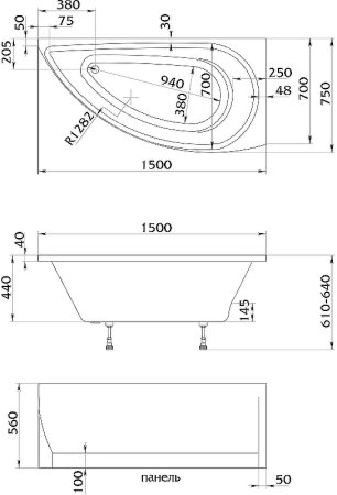Акриловая ванна Creto Palermo 150х75 R 13-15075R без гидромассажа 