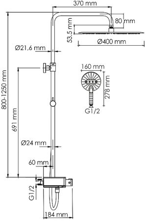 Душевая система WasserKRAFT A113.117.059.CH Thermo с термостатом Хром Белая 