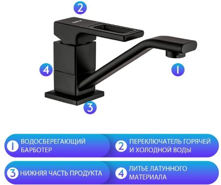 Смеситель для кухни Gappo G17-6 G4517-6 Черный матовый 