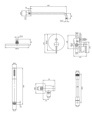 Душевой комплект Omnires Y SYSY18BLGL с внутренней частью, черный/золото 