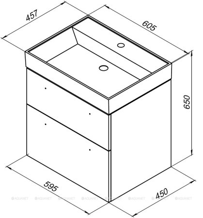 Тумба с раковиной Aquanet Nova 60 белый (2 ящика) 