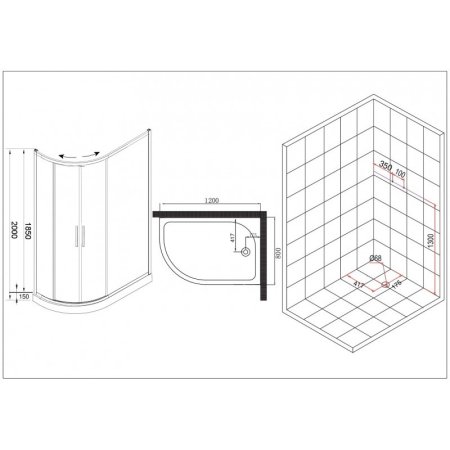 Душевой уголок Esbano ESD-8027AR с поддоном 120x80 см, профиль хром, стекло рифленое 