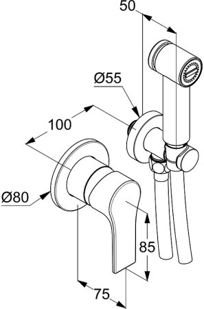 Гигиенический душ со смесителем Kludi Zenta SL 489983965 Черный матовый 