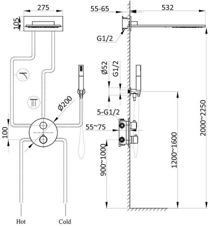 Душевая система Vincea VSFW-104TCH с термостатом Хром 