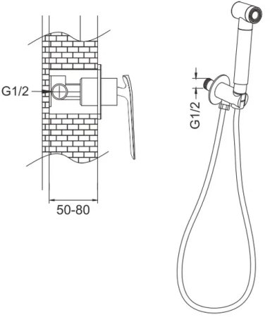 Гигиенический душ со смесителем Rose R1305H, черный 