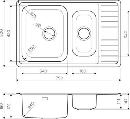 Мойка кухонная Omoikiri Sagami 79-2-IN-R 