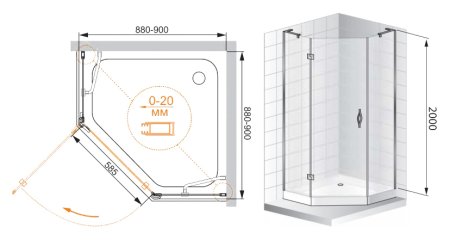 Душевой уголок Cezares BERGAMO-W-P-1-90-C-Cr-L-IV + душевой трап 