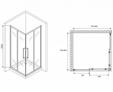Душевой уголок Abber Schwarzer Diamant 80x80 AG02080MH профиль Хром стекло матовое 