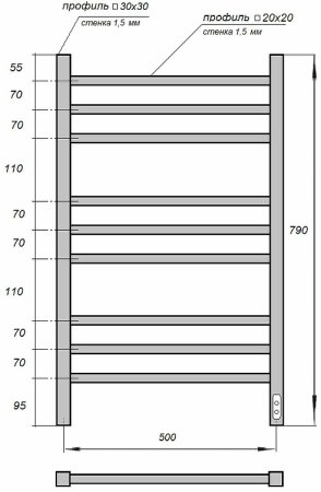 Электрический полотенцесушитель Point Вега PN71858B П9 500x790 диммер справа Черный матовый 