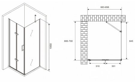 Душевой уголок Abber Zart 70x70 AG08070P-S71 профиль Хром стекло прозрачное 