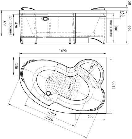 Акриловая ванна Radomir Vannesa Massage Ирма 169х110, с каркасом и экраном, актив, R 