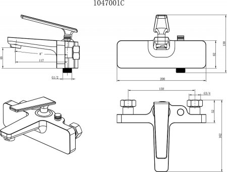 Смеситель Gllon GL-104 7001C для ванны с душем 