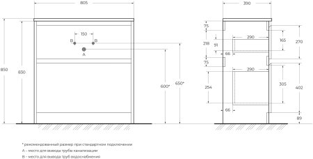 Тумба с раковиной BelBagno KRAFT39-800/390-2C-PIA-BO Bianco Opaco 
