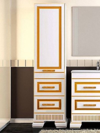 Шкаф пенал Opadiris Оникс 50 L Z0000005741 Белый глянцевый с золотой патиной 