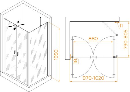 Душевой уголок RGW PA-144 (PA-104+Z-050-2+O-204) 1000x800 