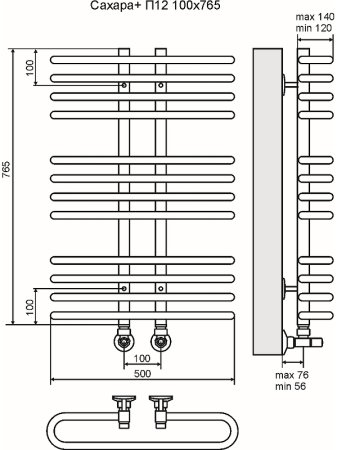 Водяной полотенцесушитель Terminus Сахара плюс П12 100x765 4620768885600 Хром 