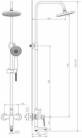 Душевая система MIXLINE ML2429 излив лейка 3 позиции + лейка Тропический душ" хром (550775)" 