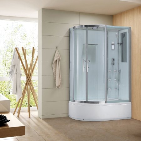 Душевая кабина Black&White Galaxy 550712l с гидромассажем профиль Серебристый хром задняя стенка Белая 