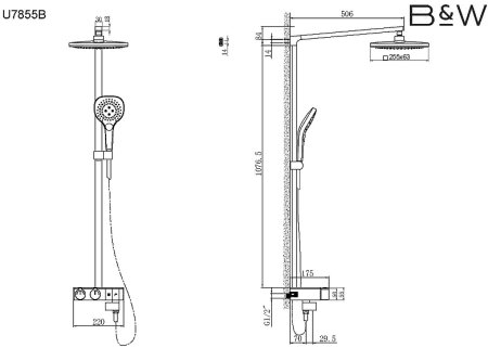 Душевая система Black&White Universe U7855B 7855BU с термостатом Черная матовая 