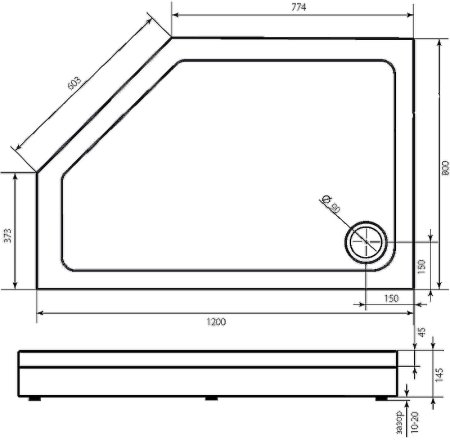 Акриловый поддон для душа Creto Pegas 120х80 R 7-1006 Белый 