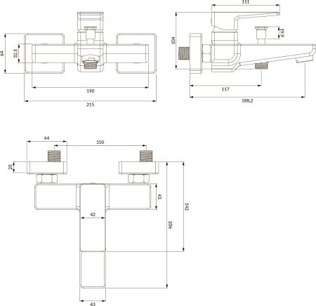 Смеситель Omnires Parma PM7430BL для ванны с душем, чёрный 