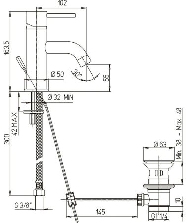 Смеситель для раковины Paini Cox 78OP211 Золото PVD 