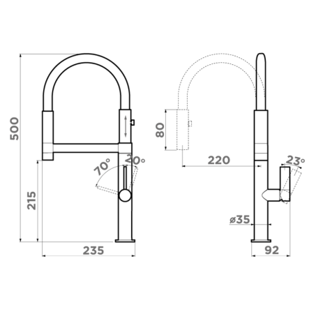 Смеситель для кухни Omoikiri OSAKA C-BL 4994333 хром / чёрный шланг 